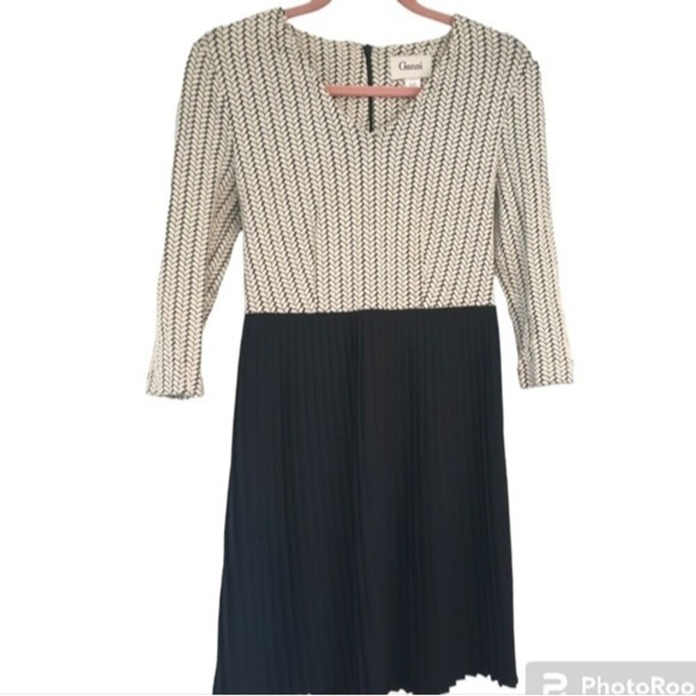GANNI Anthropologie Jacquard Jersey Knife Pleated Dress Extra Small